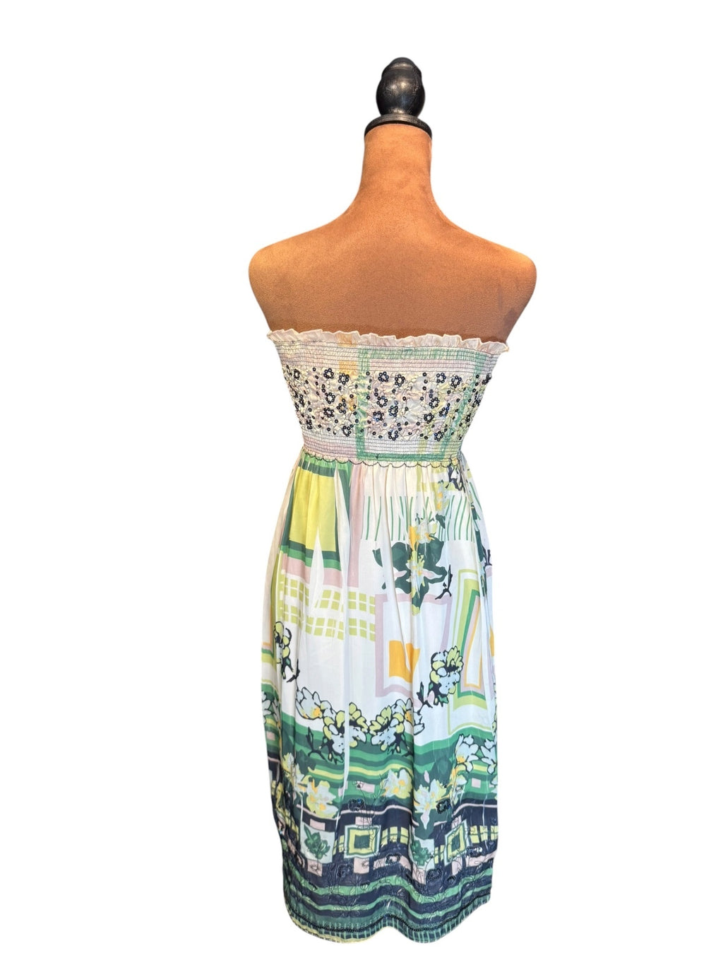 Lapis Strapless Smocked Dress with Sequin Embellishments
