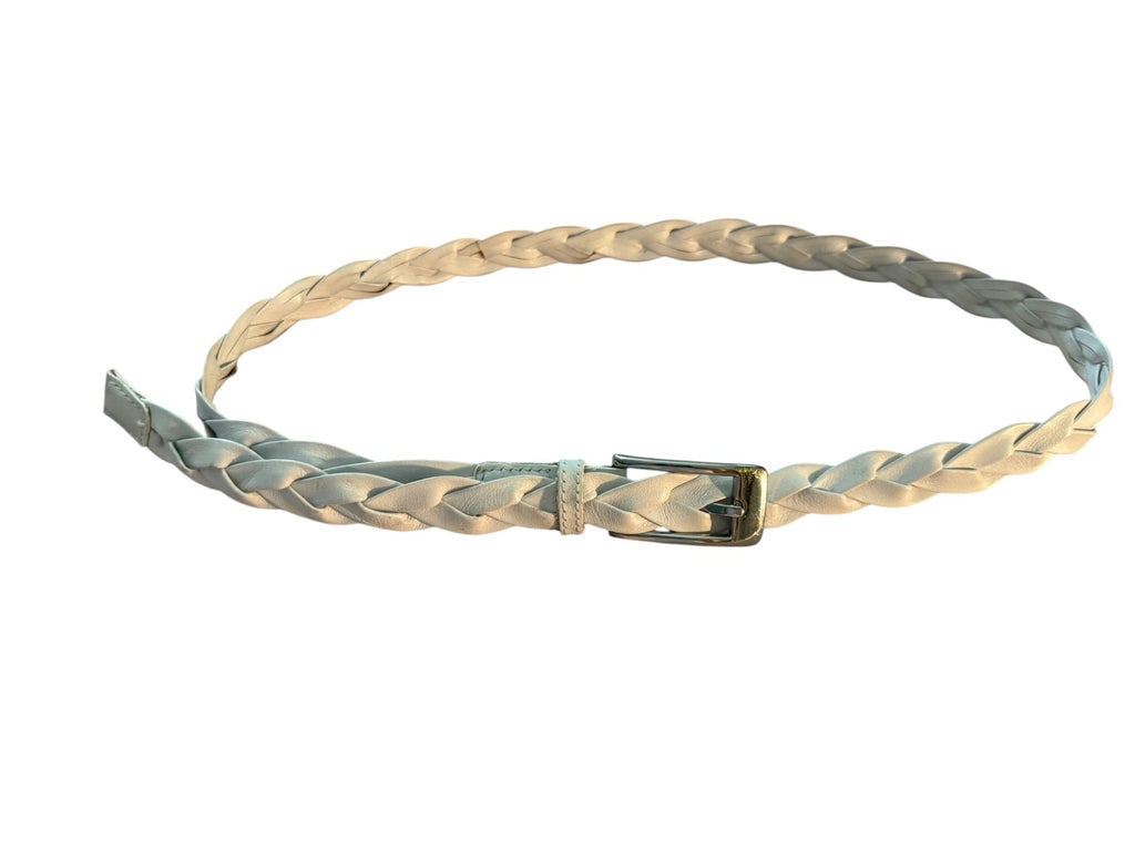 White Braided Belt with Silver Buckle