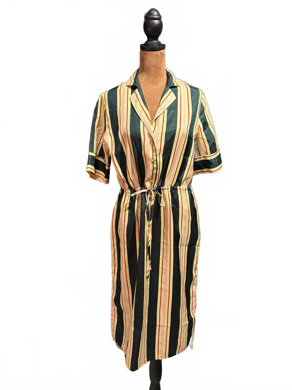 Scotch & Soda Striped Button-Down Midi Dress with Drawstring Waist