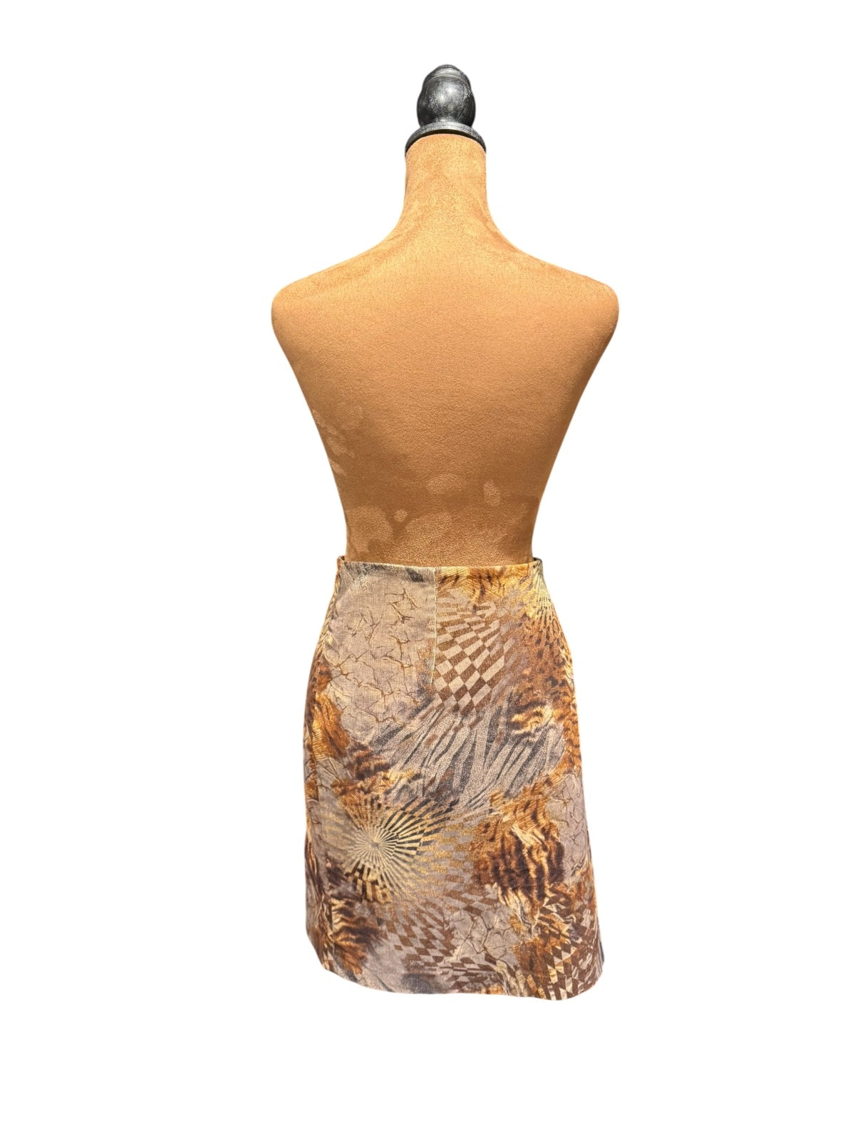 Vintage Faster Brown Abstract Animal Pattern Mini Skirt
