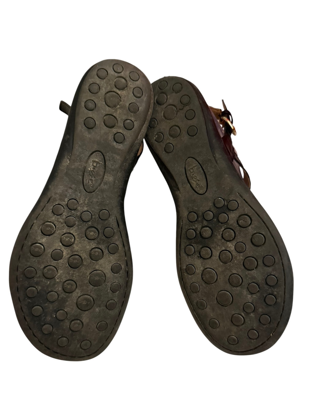 b.o.c. Black Leather T-Strap Sandals with Adjustable Ankle Strap