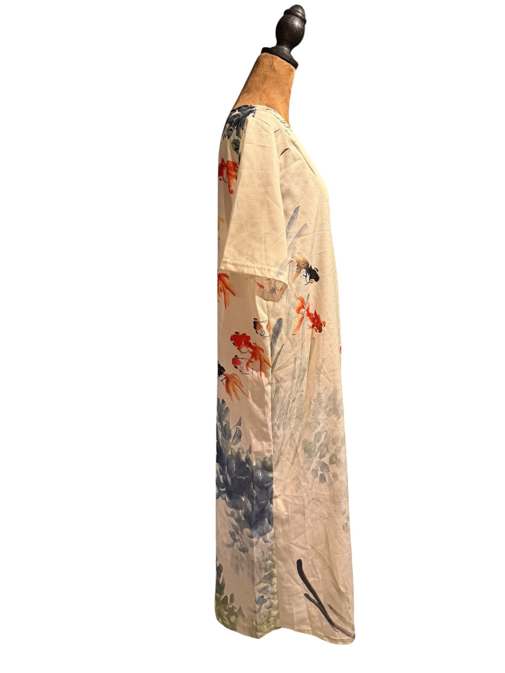 Bohemian Style V-Neck Midi Dress with Colorful Fish Print