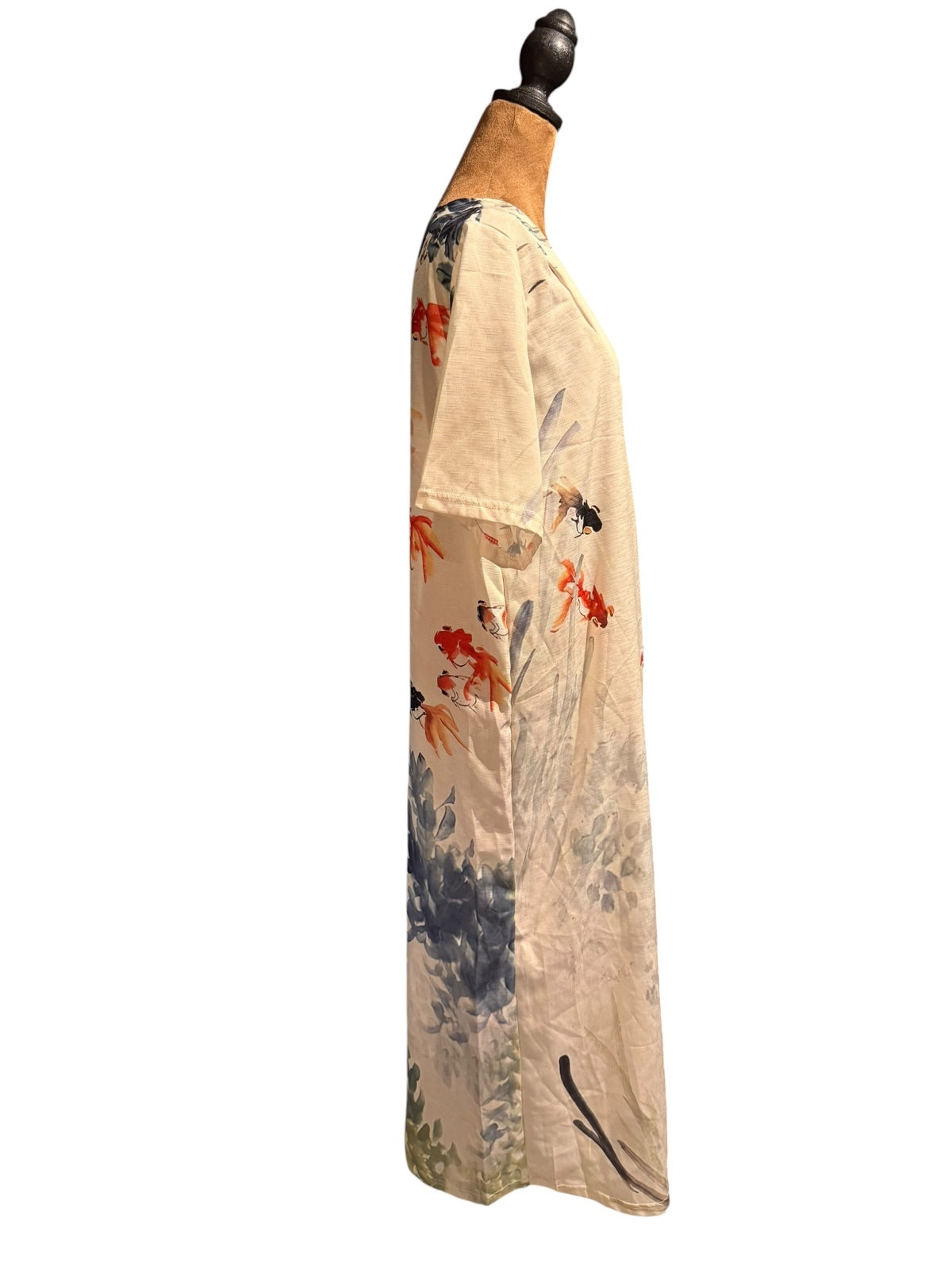 Bohemian Style V-Neck Midi Dress with Colorful Fish Print