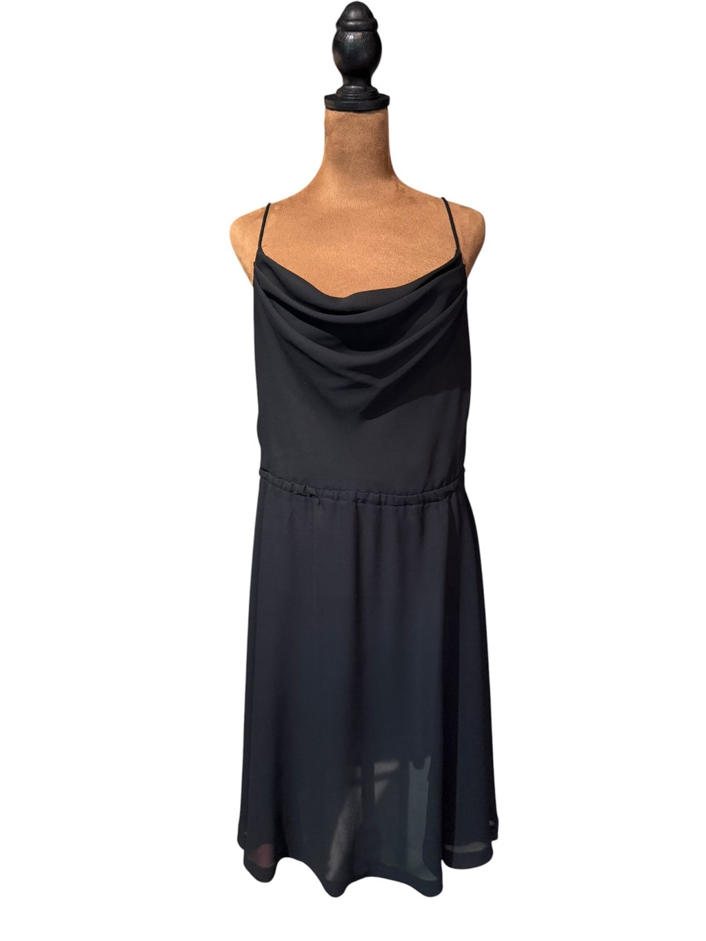 Wendy One Black Sheer Sleeveless Midi Dress with Cowl Neck
