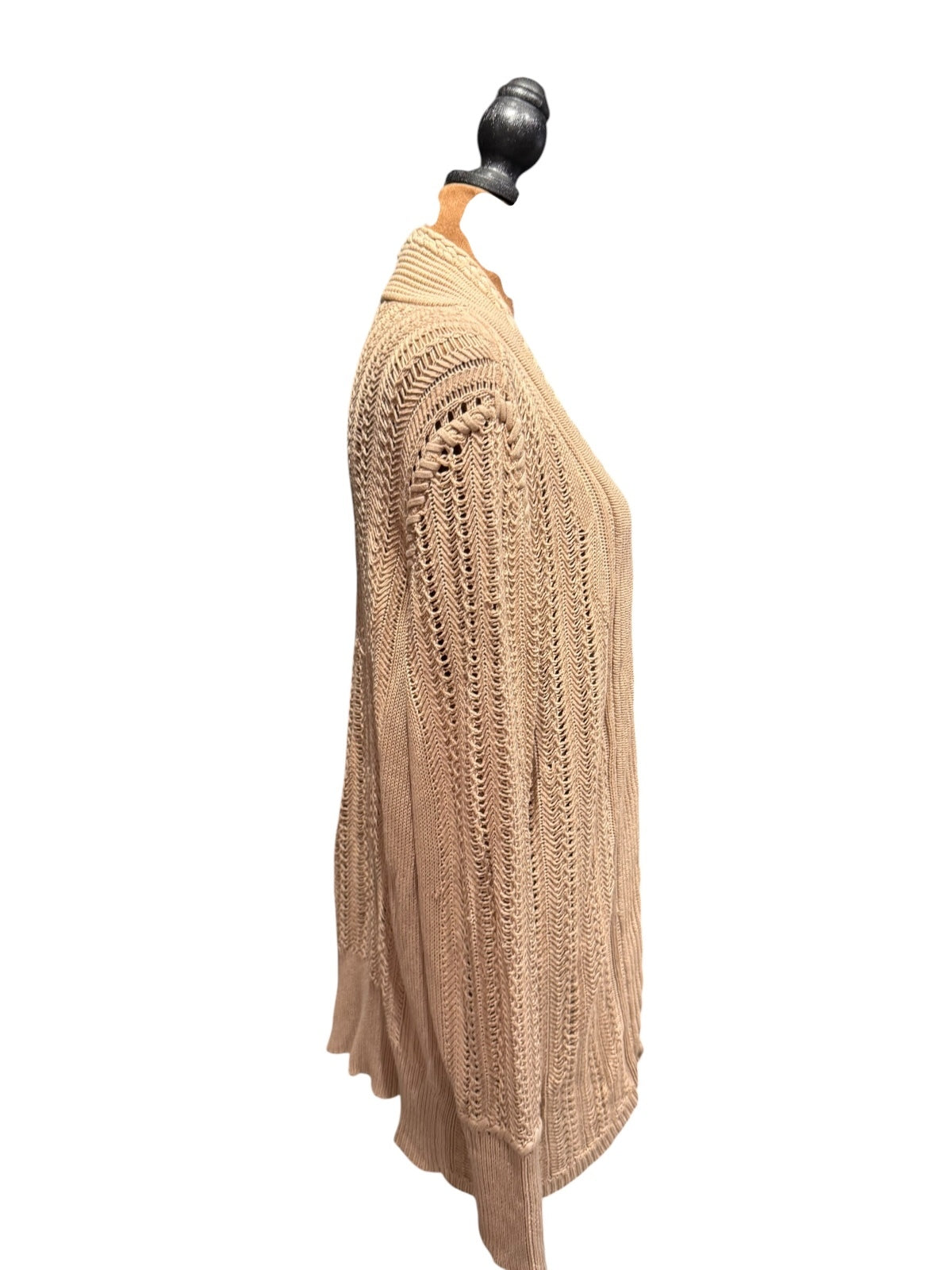 Magaschoni Beige Open Front Cable Knit Cardigan Sweater