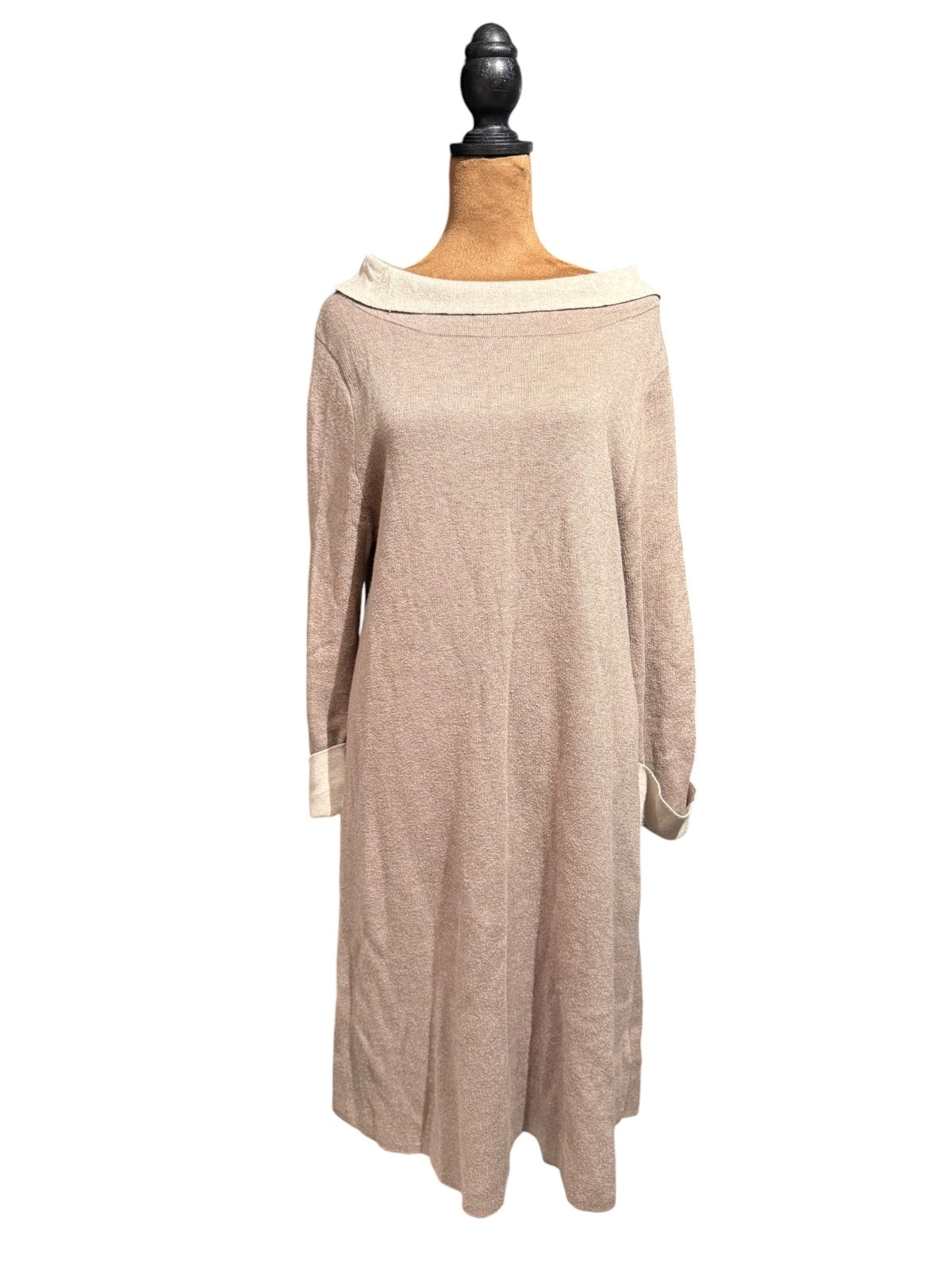 Adrienne Vittadini Beige Long Sleeve Knit Dress