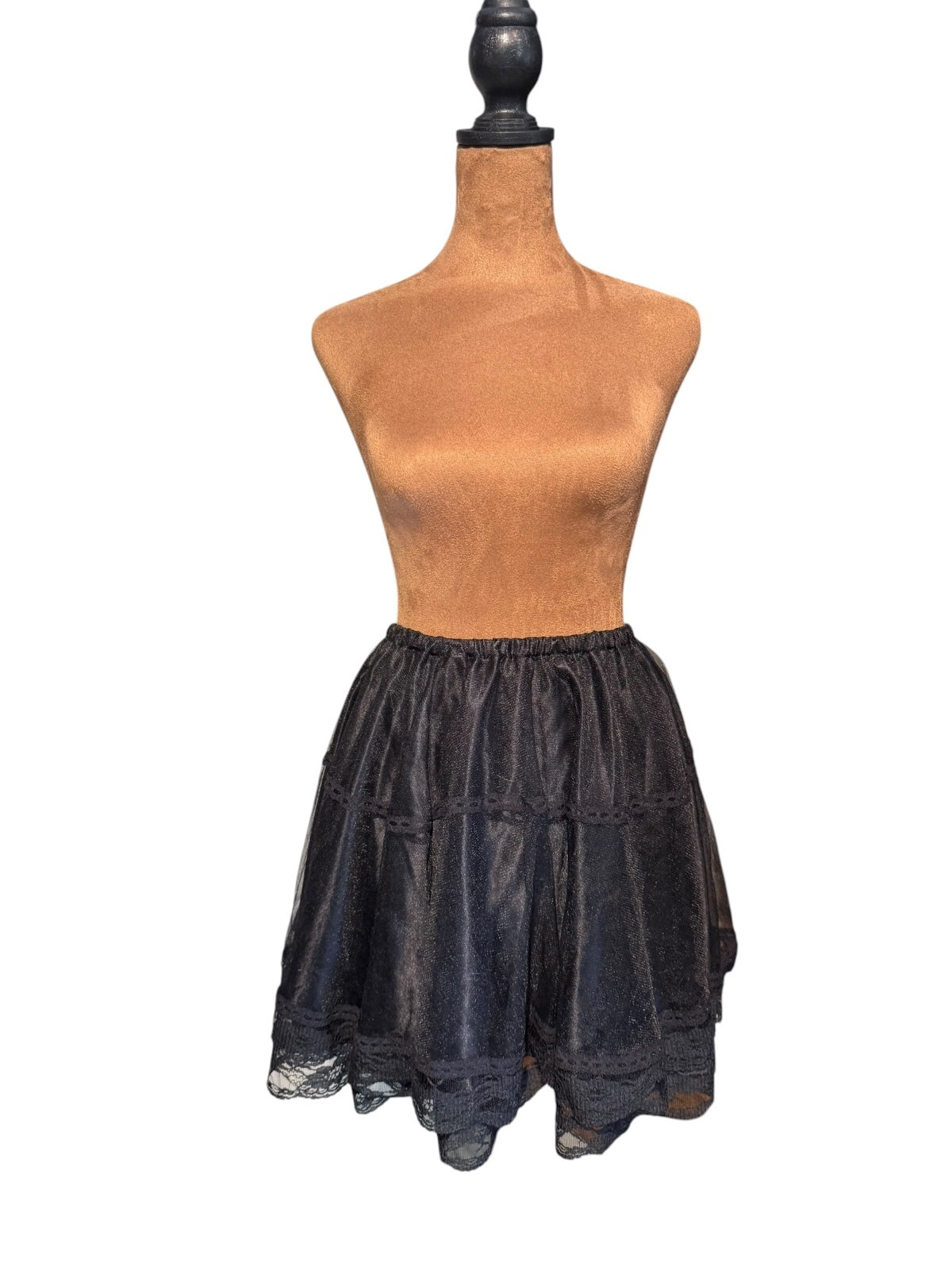 Black Lace Trim Petticoat Tutu Mini Skirt