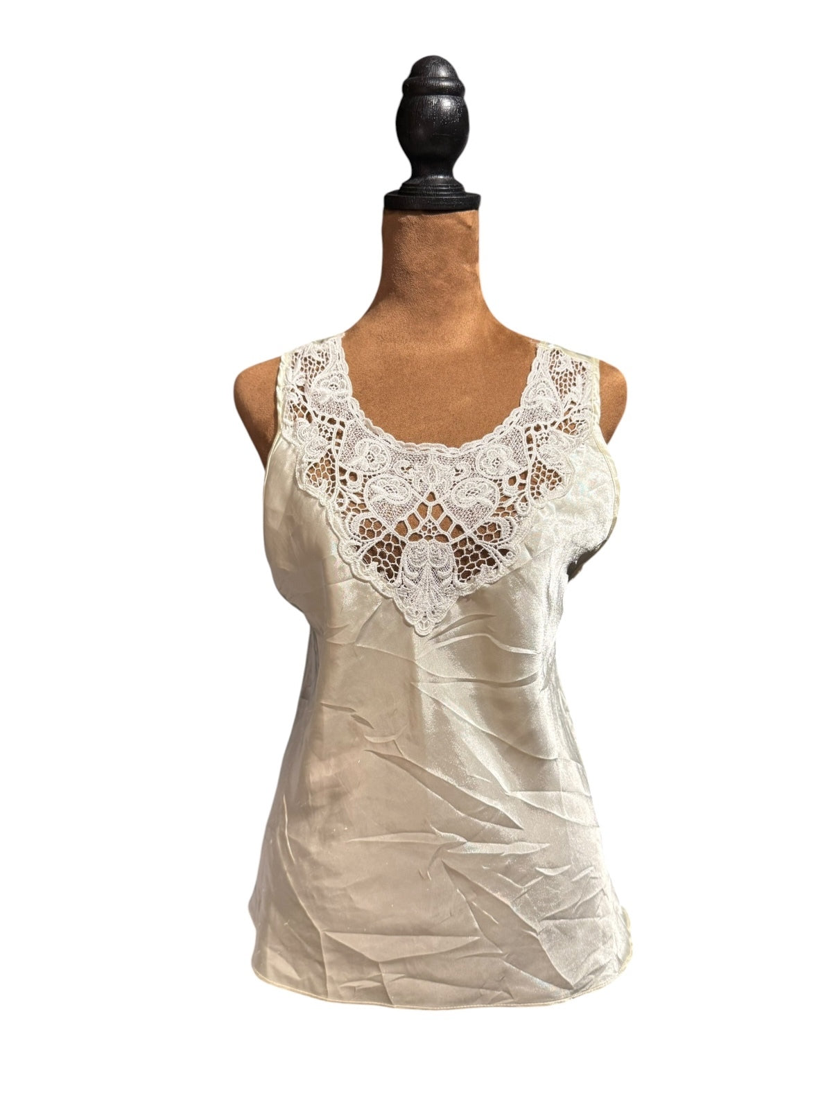 Cinema Etoile Ivory Sleeveless Lace Detail Satin Top