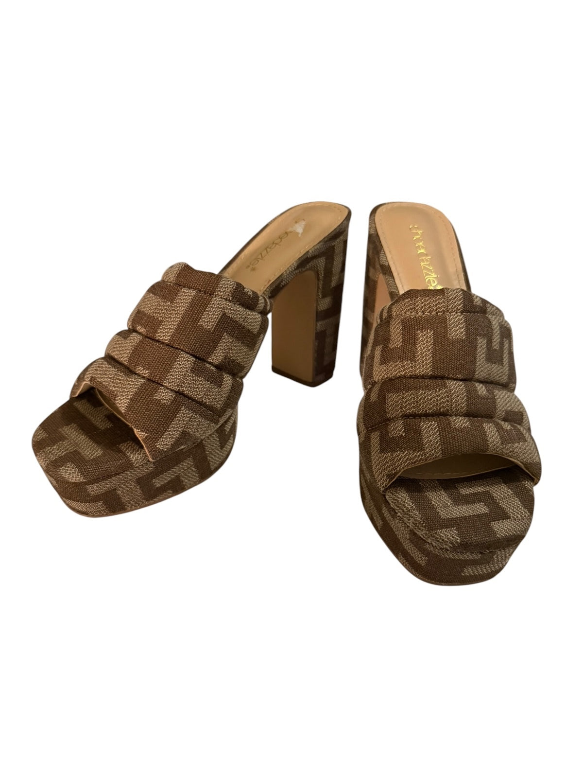 Shoedazzle Brown Patterned High Heel Mules