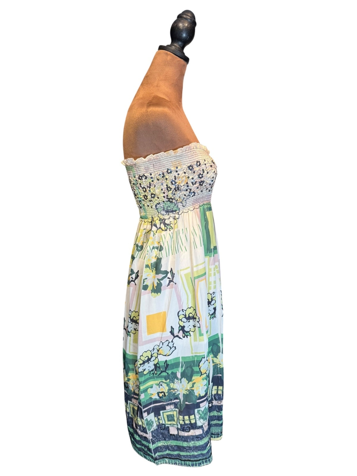 Lapis Strapless Smocked Dress with Sequin Embellishments