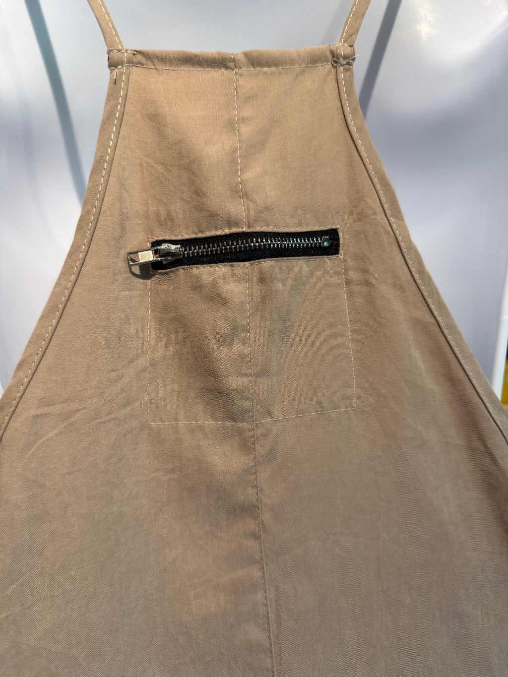 Beige Sleeveless Jumpsuit with Front Zipper Pocket