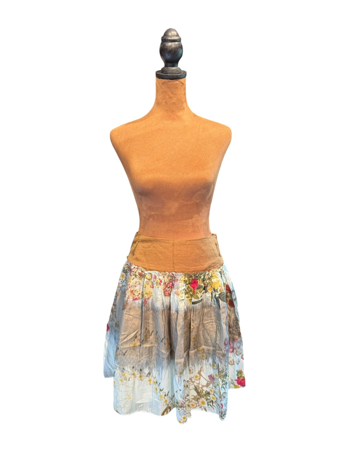 Les Babies Floral Silk Skirt with Brown Waistband