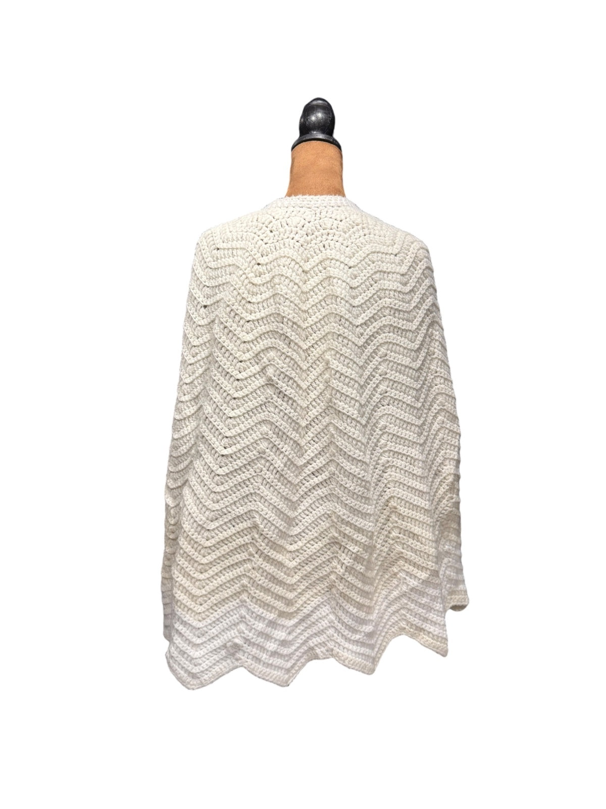 Vintage Handmade Cream Crochet Button-Up Poncho Cape
