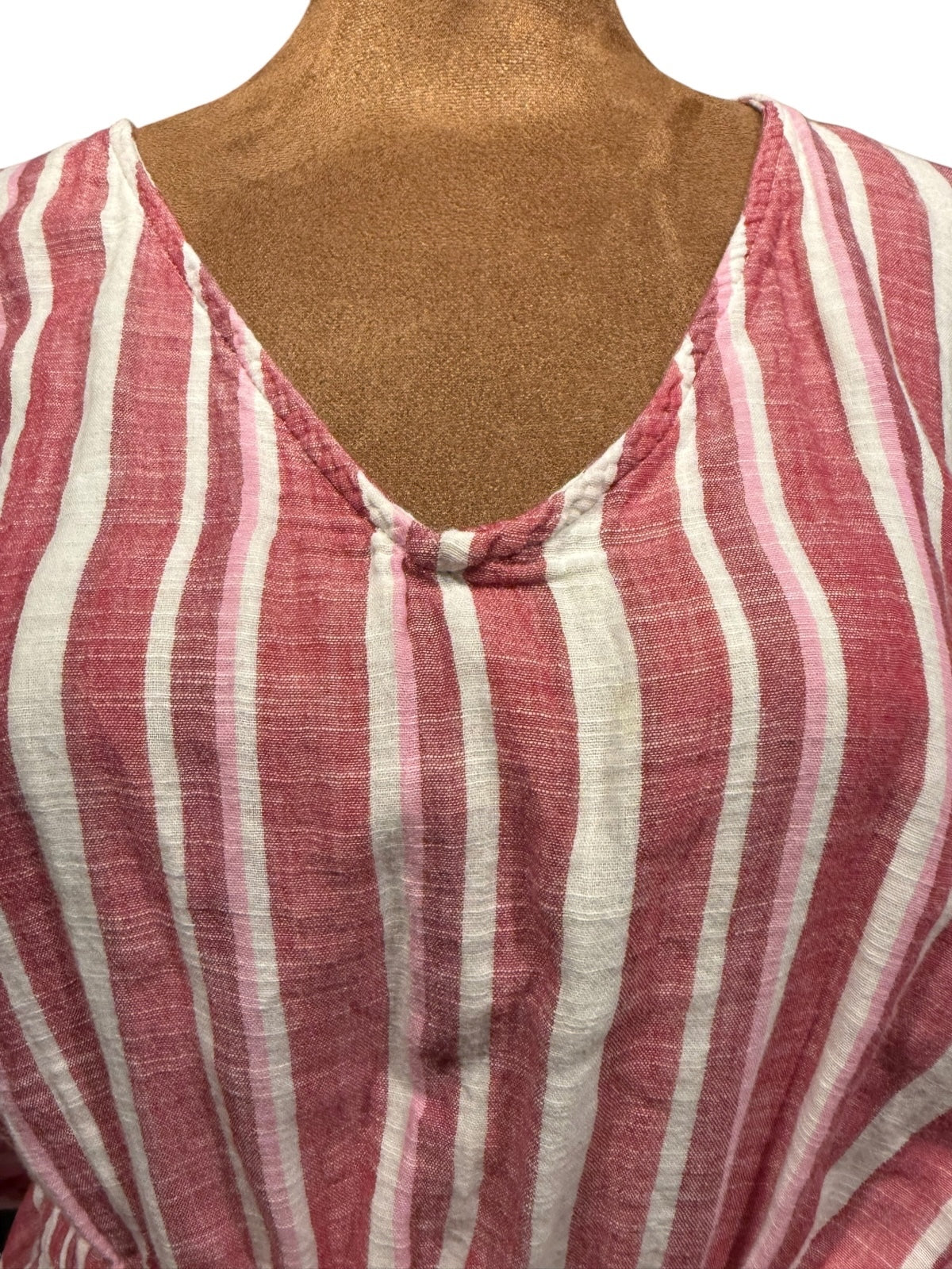 Life is Good Pink and White Striped V-Neck Tunic