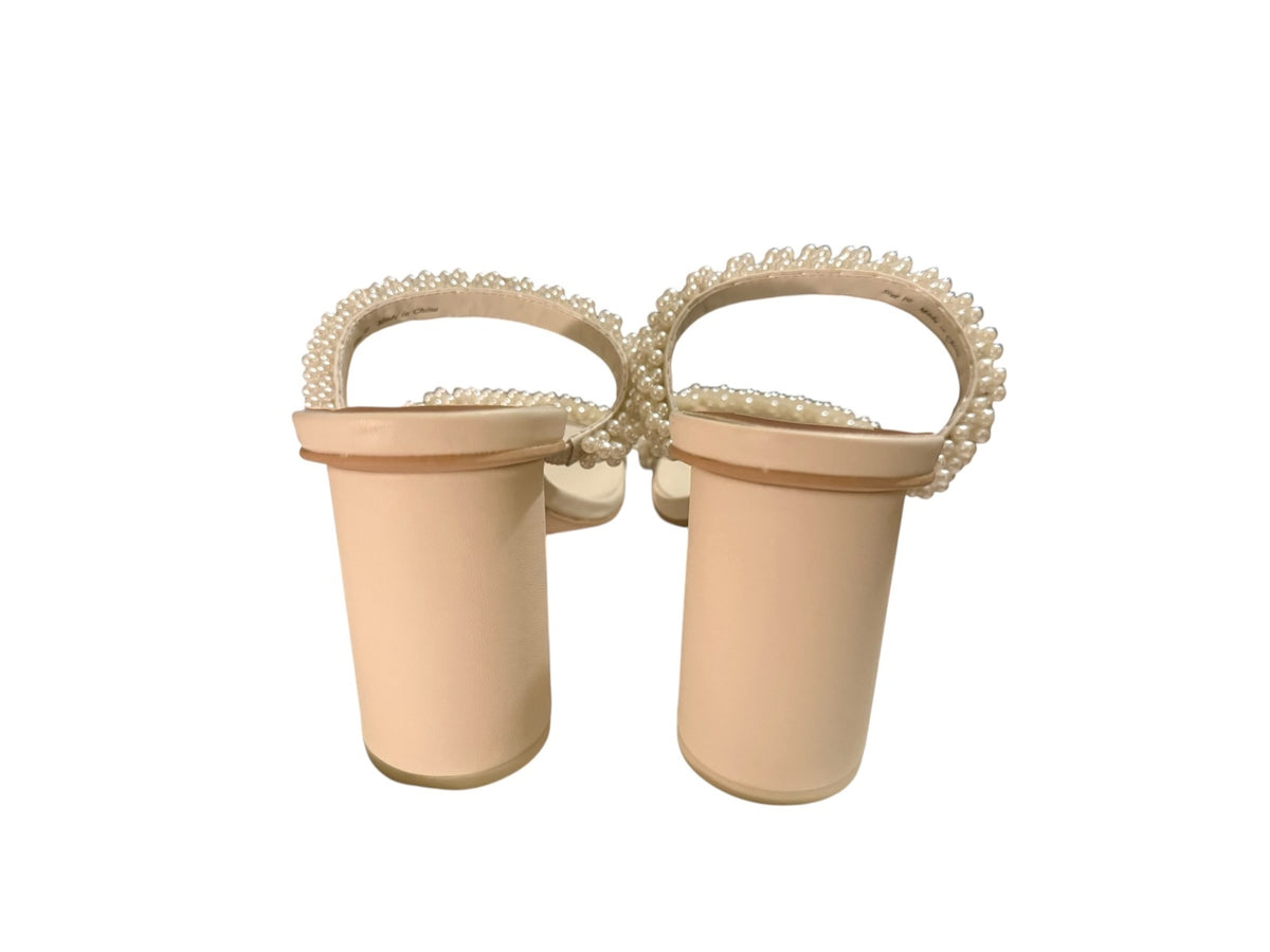 Dolce Vita Ivory Pearl Embellished Block Heel Sandals with Dust Bag
