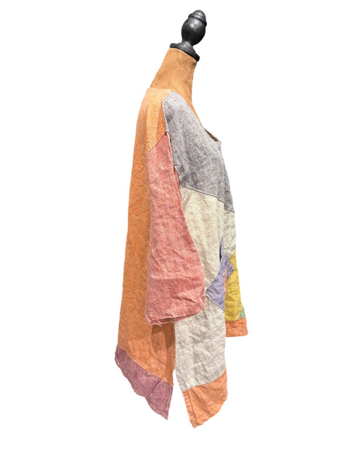Sarah Santos Colorful Patchwork Linen Dress Made in Italy