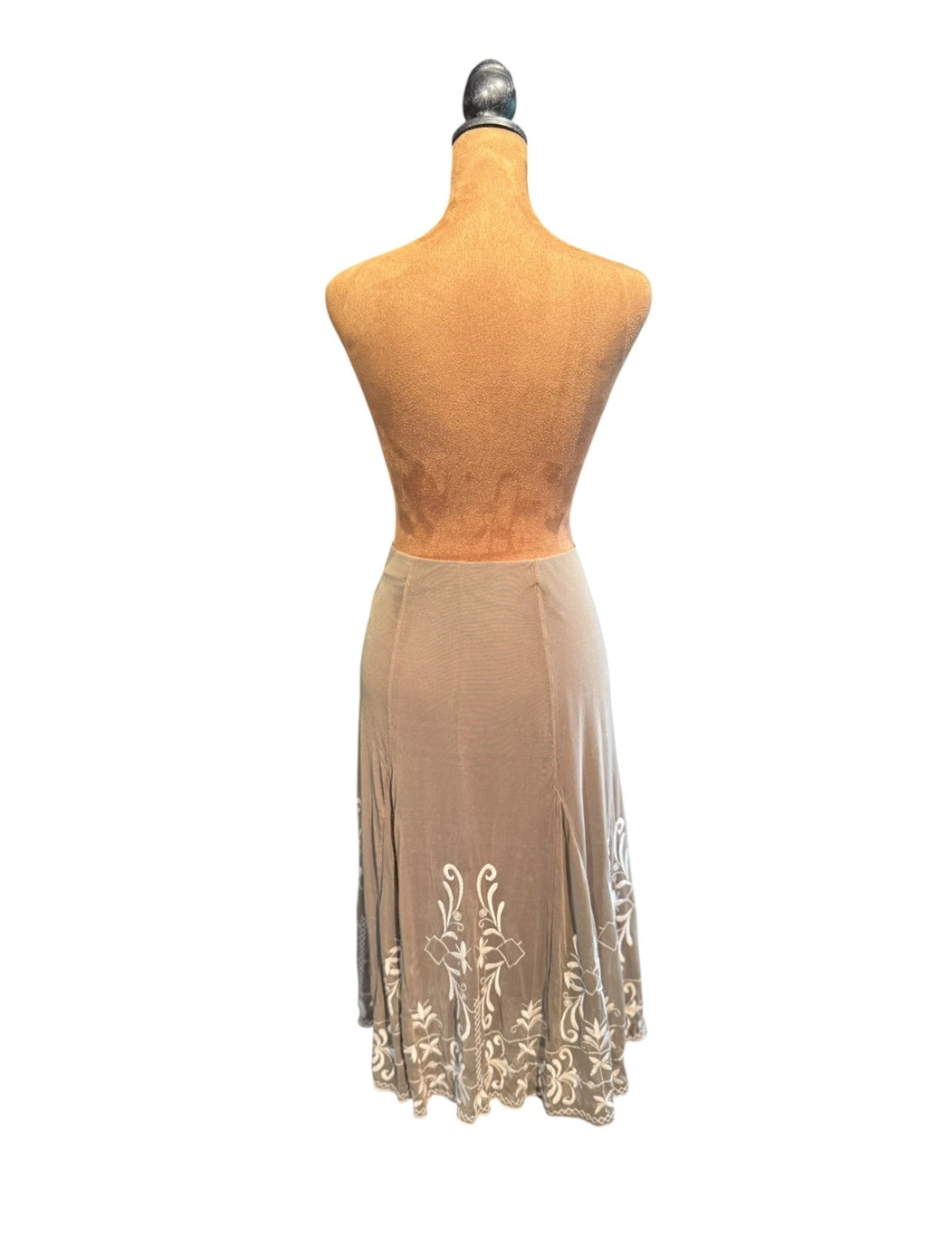 Fylo Embroidered Beige Midi Skirt