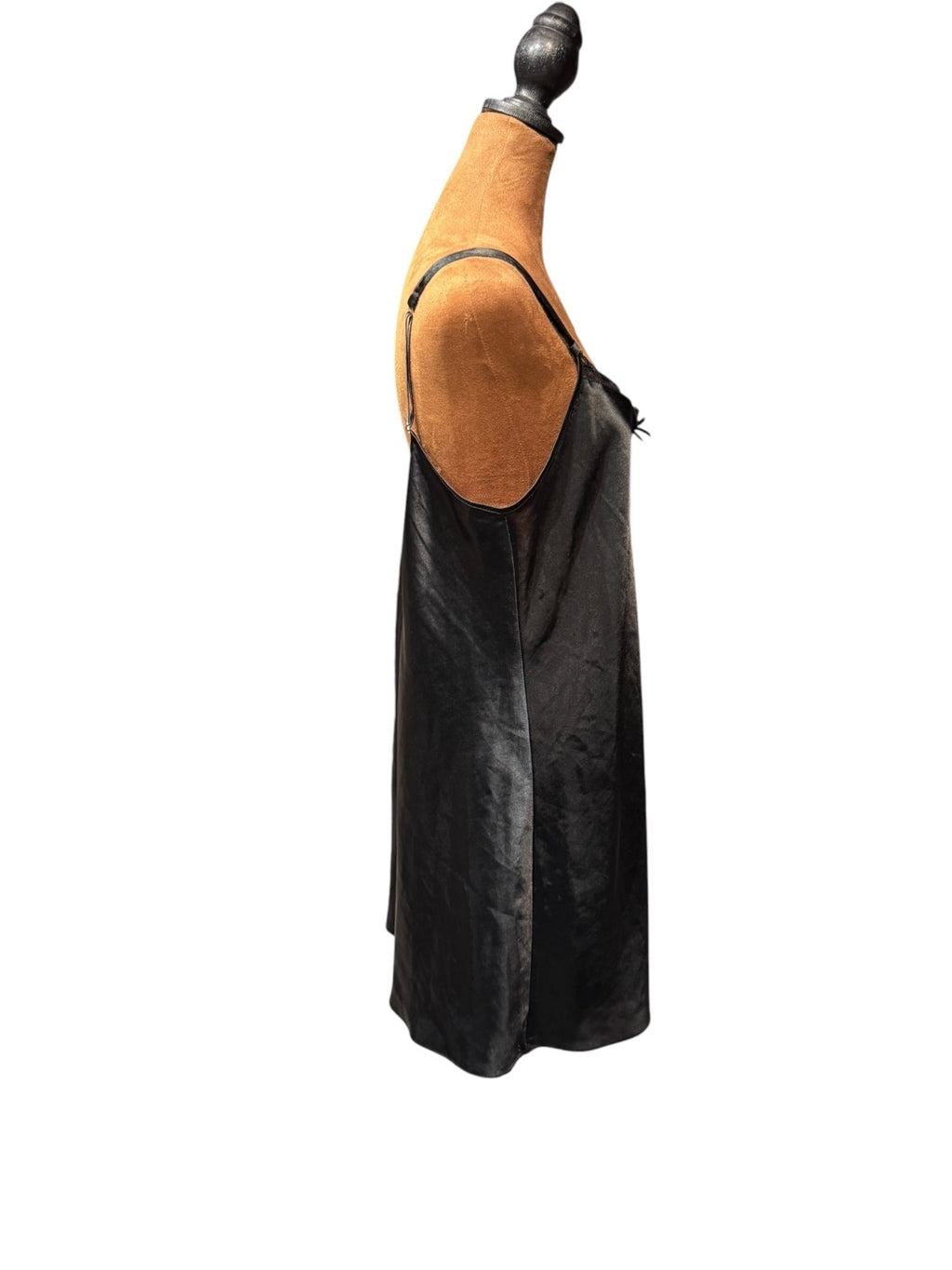 Morgan Taylor Intimates Black Satin Slip Dress with Lace