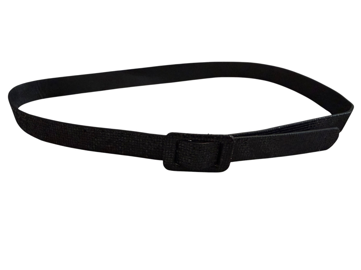 Black Textured Glam Belt with Rectangular Buckle