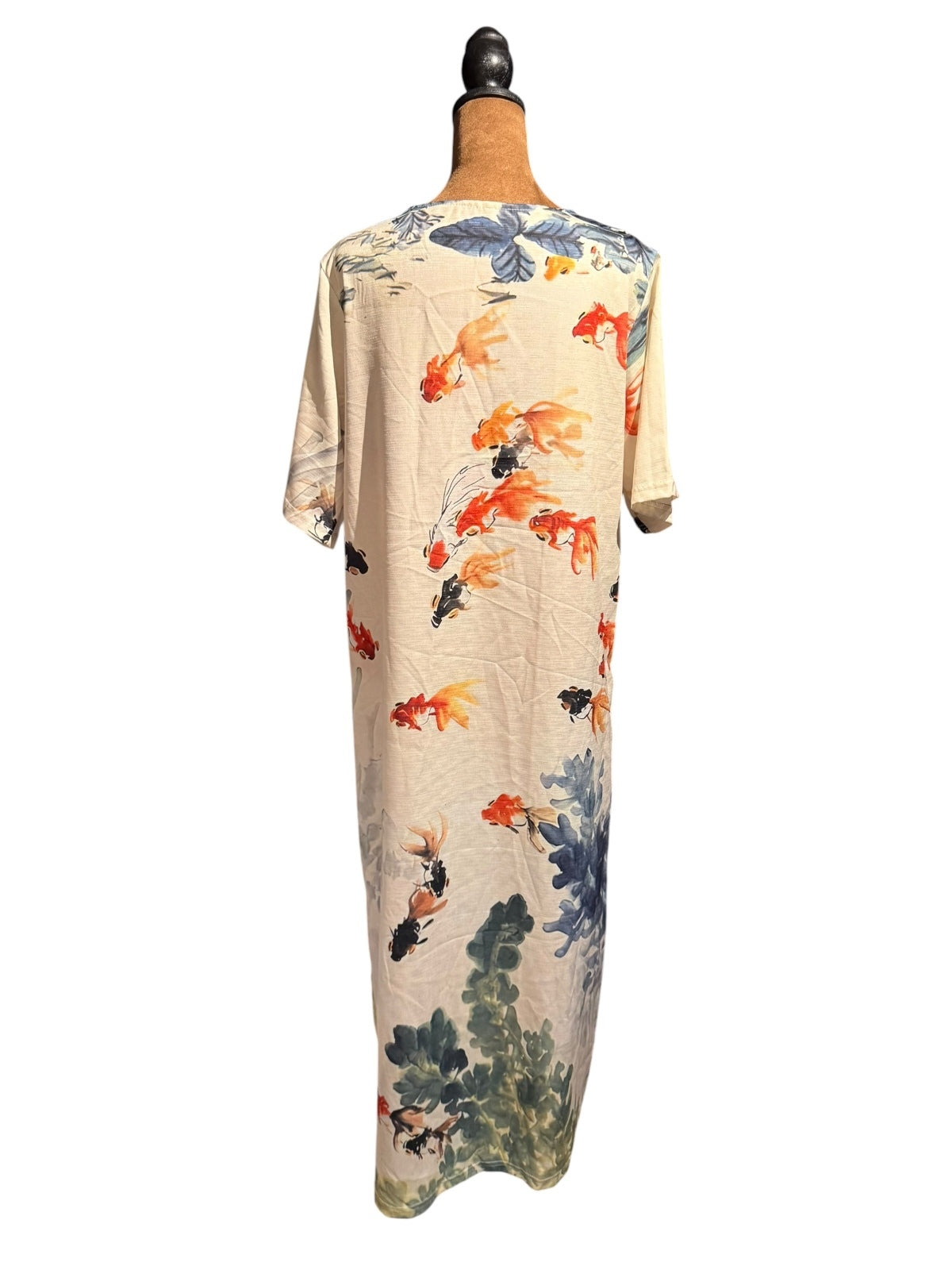 Bohemian Style V-Neck Midi Dress with Colorful Fish Print