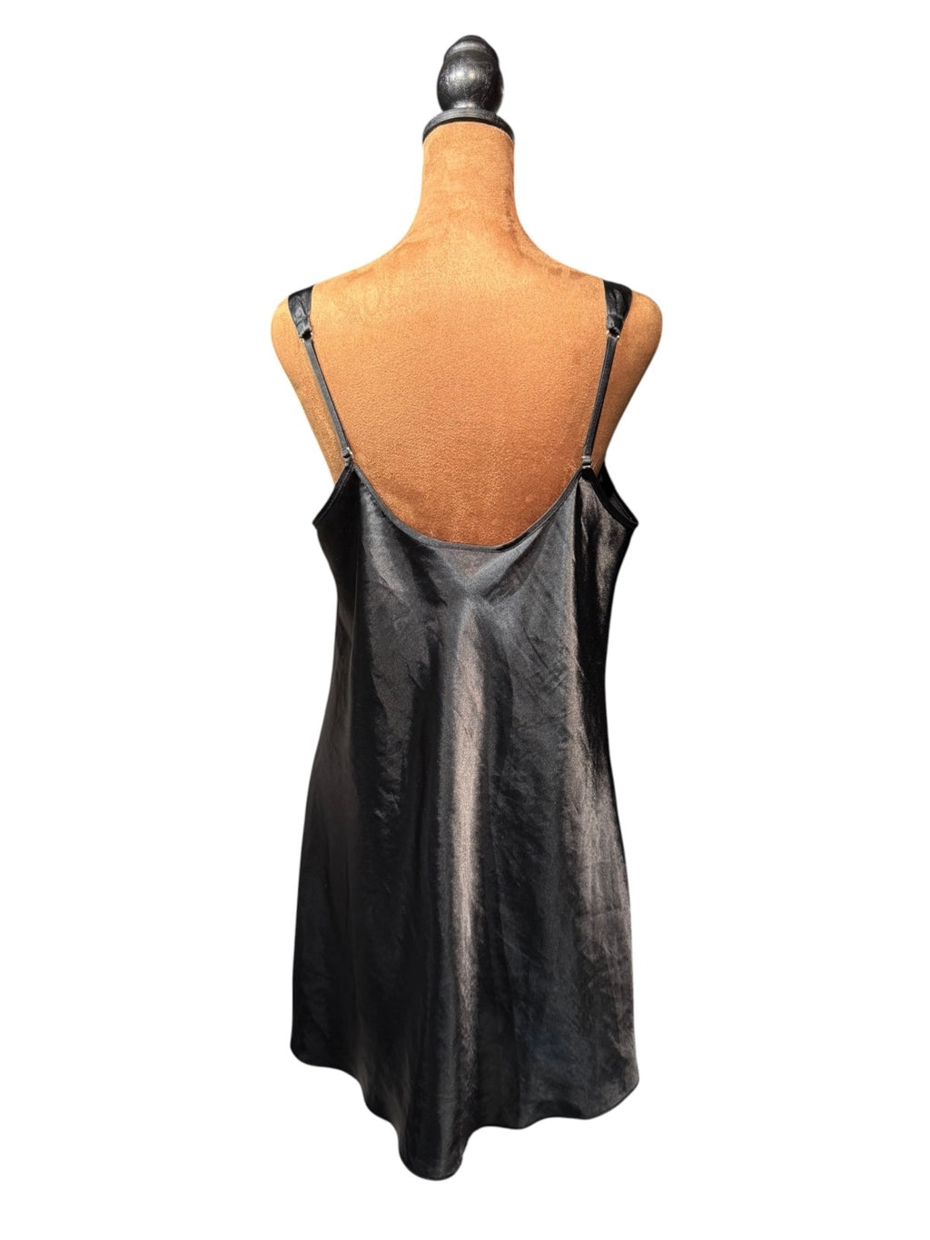 Morgan Taylor Intimates Black Satin Slip Dress with Lace