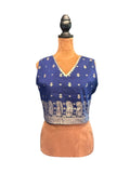 Rangriti Blue Crop Top with White Print Pattern