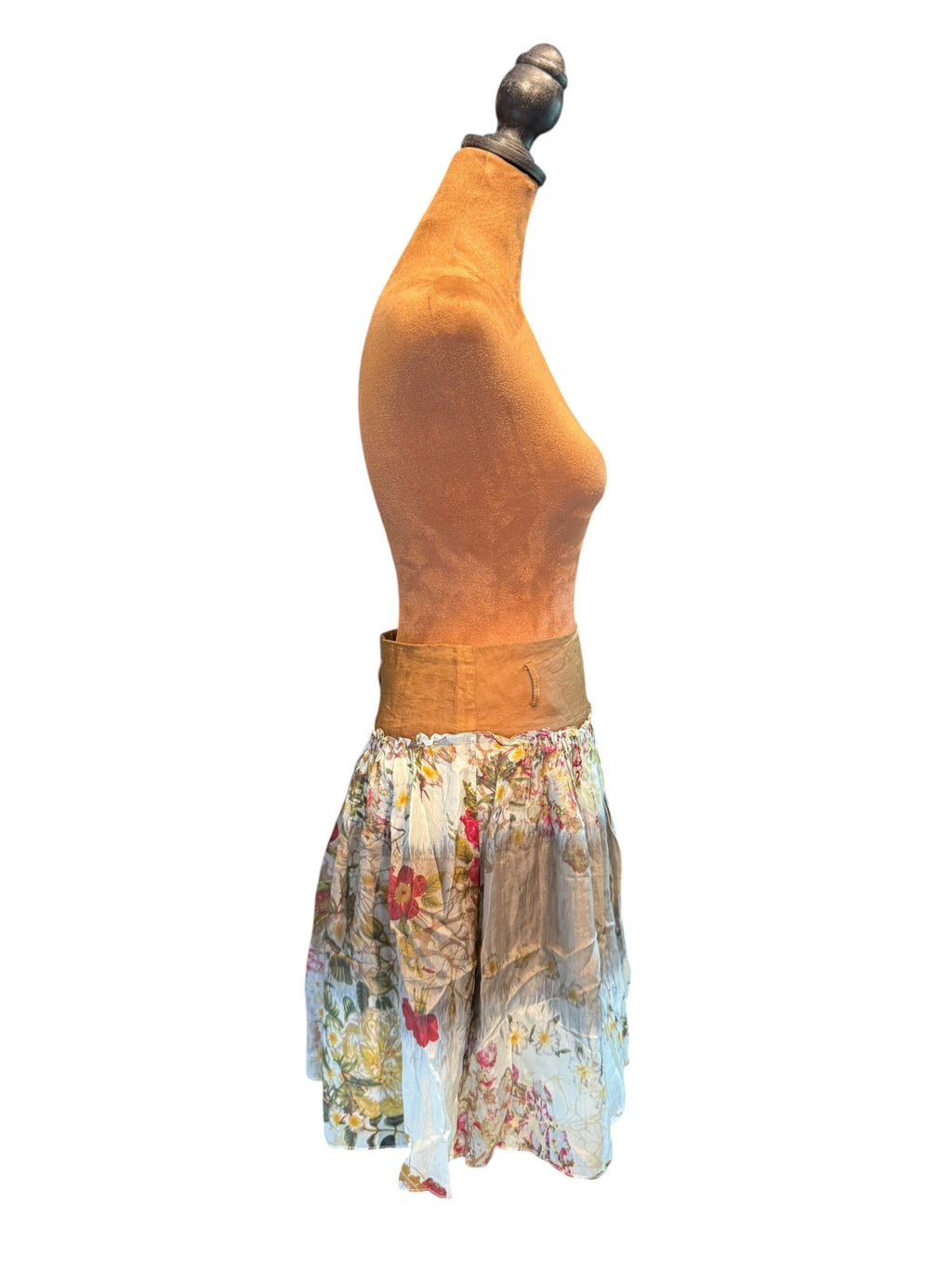 Les Babies Floral Silk Skirt with Brown Waistband