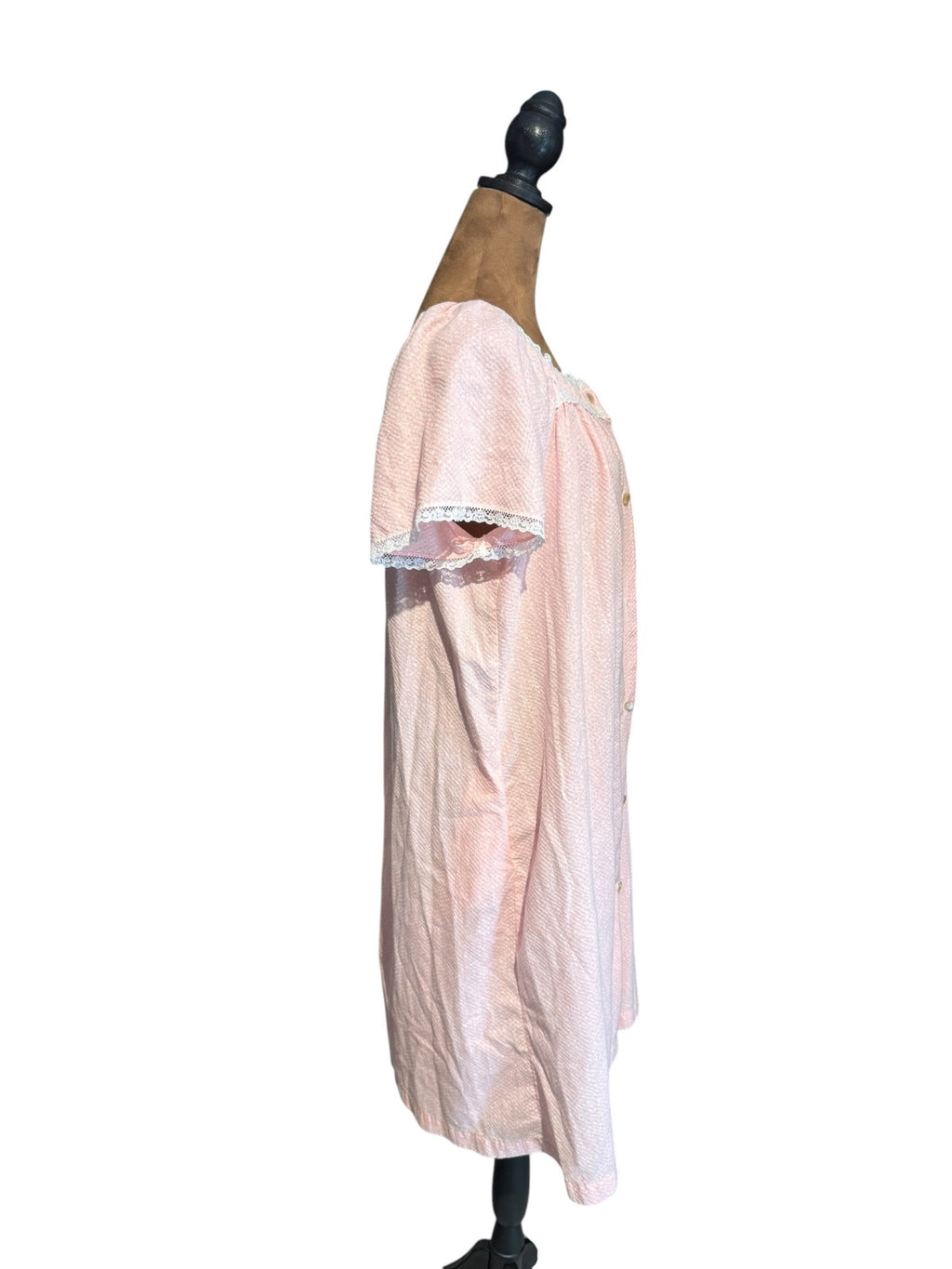 Vintage Katz Pink Button-Front Nightgown with Lace Trim