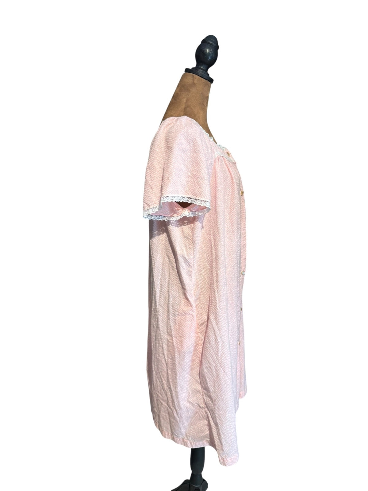 Vintage Katz Pink Button-Front Nightgown with Lace Trim