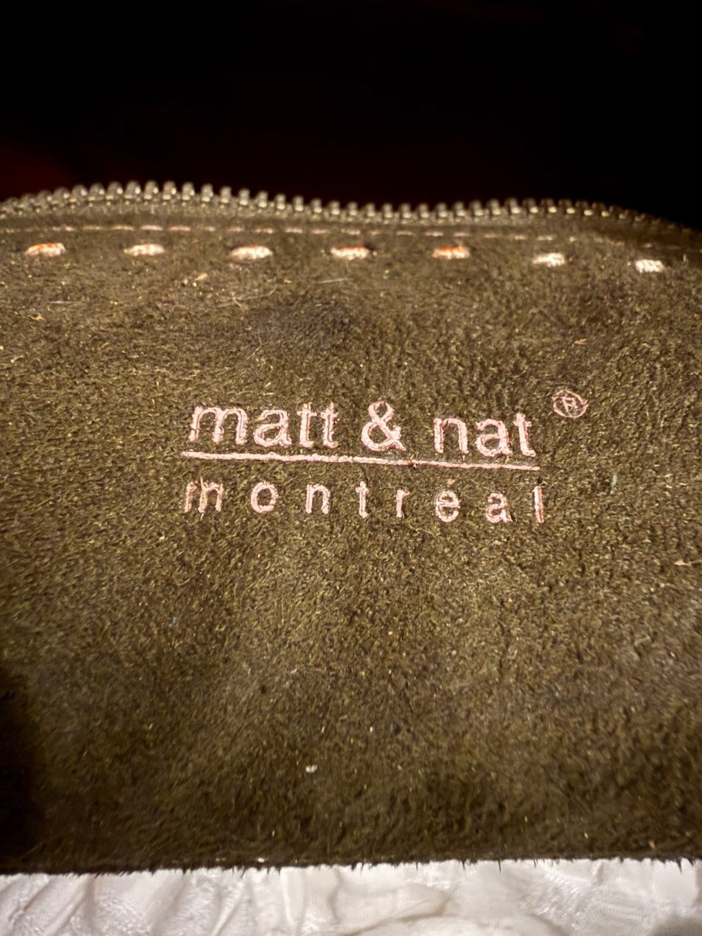 matt & nat Montreal Olive Green Vegan Suede Handbag with Mar