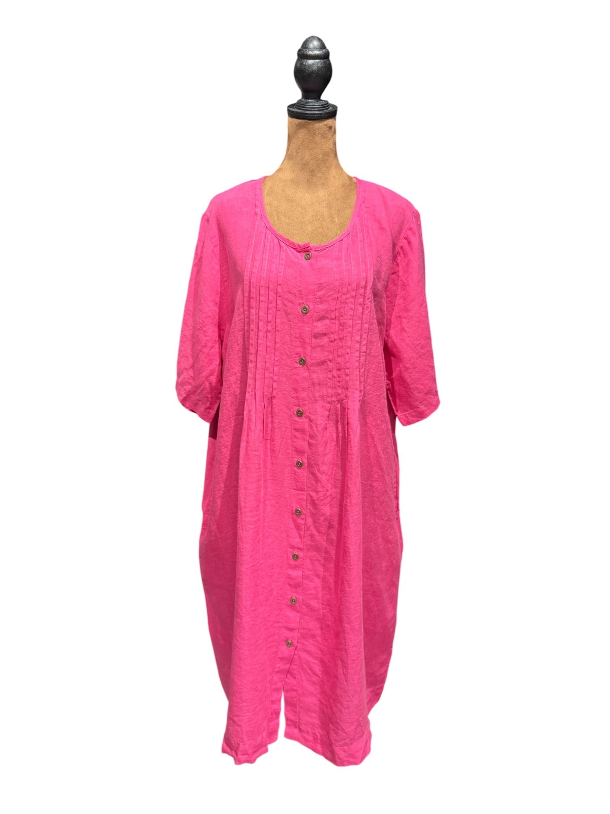 Gudrun Sjoden Pink 100% Linen Button-Front Dress