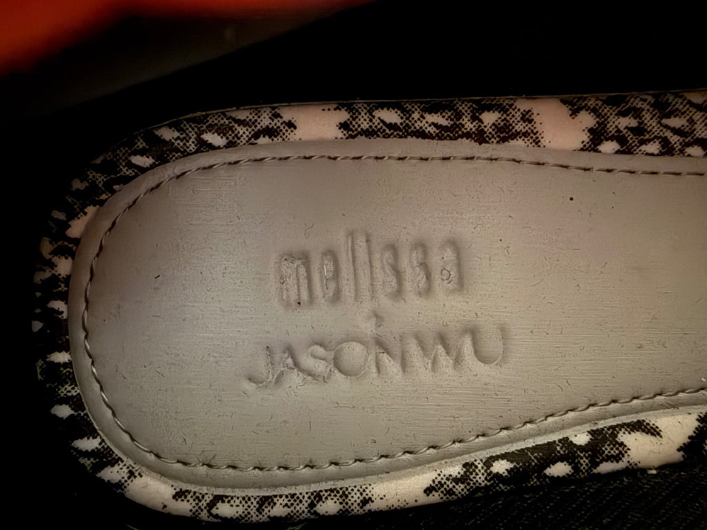 Melissa + Jason Wu Black Loafers with Gold Chain Bow Detail
