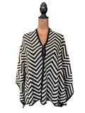 Black and Cream Chevron Pattern Button-Up Poncho