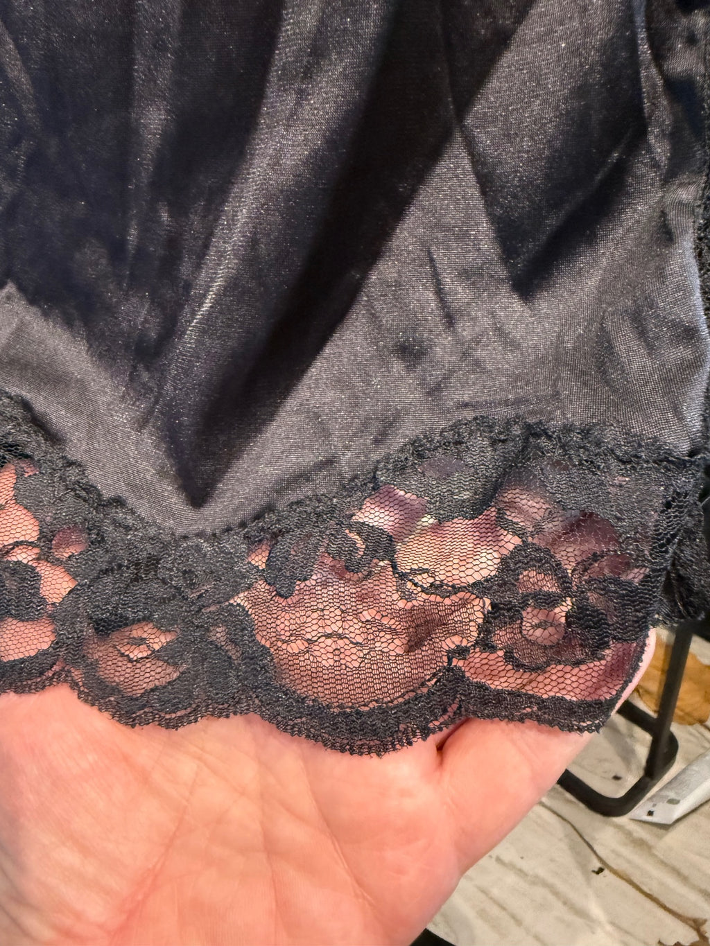 Vintage Lily of France Black Nylon Half Slip with Lace Trim,
