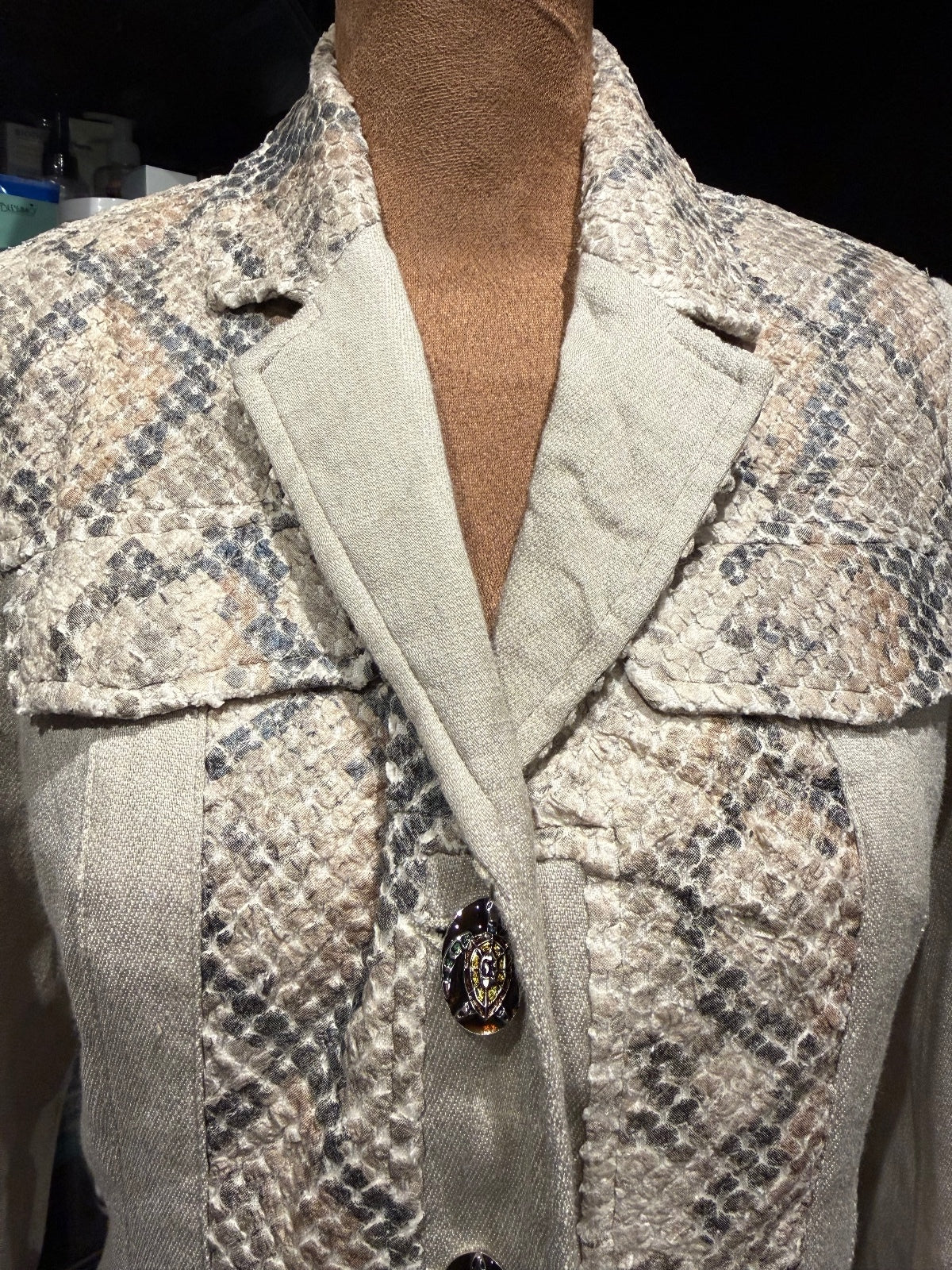 Save The Queen Women's Snake Print Linen Blazer Jacket