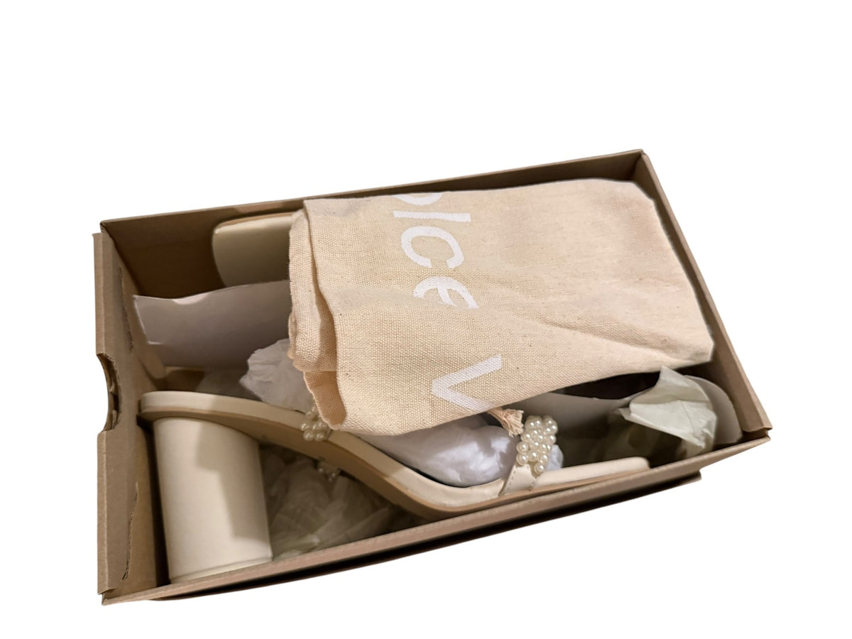 Dolce Vita Ivory Pearl Embellished Block Heel Sandals with Dust Bag