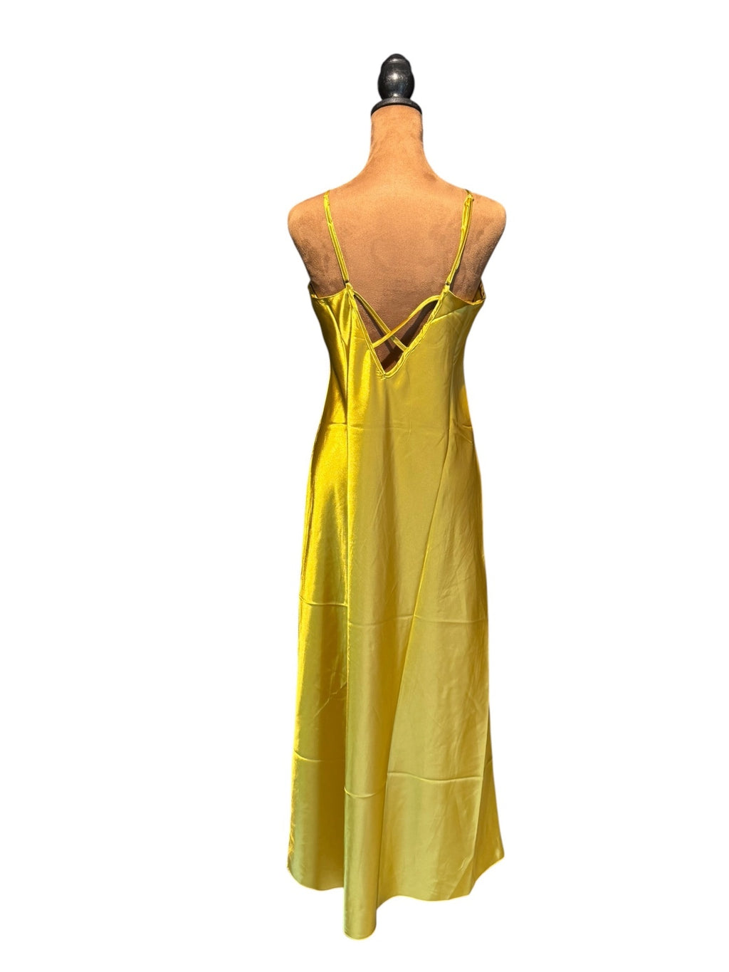 Yellow Satin V-Neck Slip Dress with Adjustable Straps