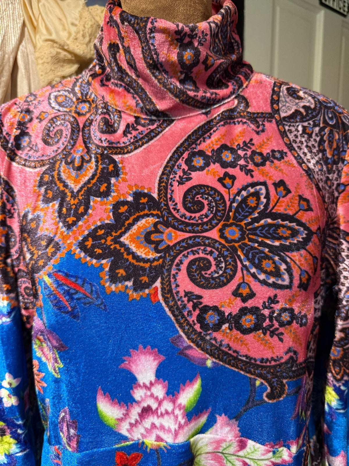 Anthropologie Velvet Floral Paisley Turtleneck Midi Dress