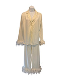 Cozy Cream Pajama Set with Feather Trimmed Cuffs and Hem