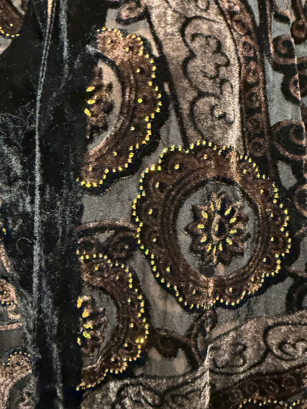 Elegant Black and Brown Velvet Paisley Shawl with Beaded Detailing