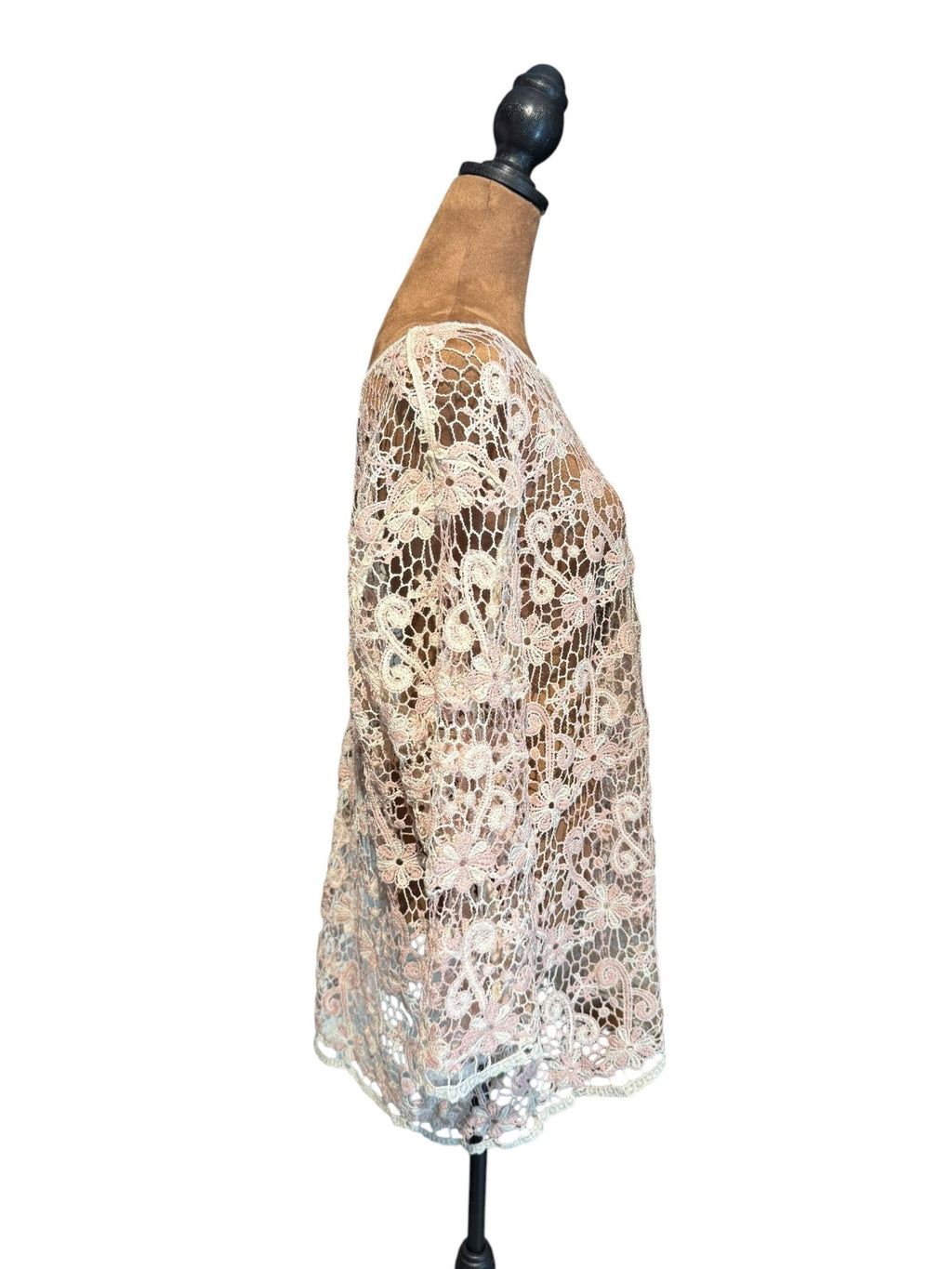 Light Pink Floral Crochet Lace Tunic Top