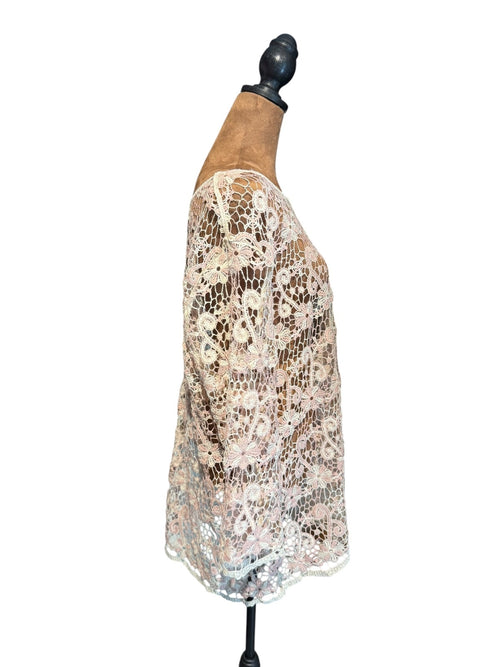 Light Pink Floral Crochet Lace Tunic Top