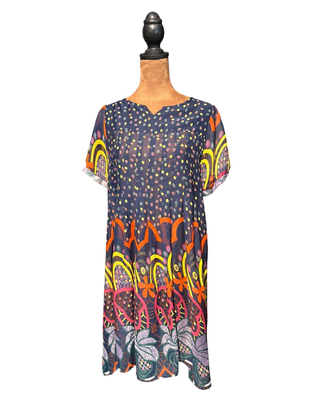 Lucca Navy Blue Multicolor Patterned Dress