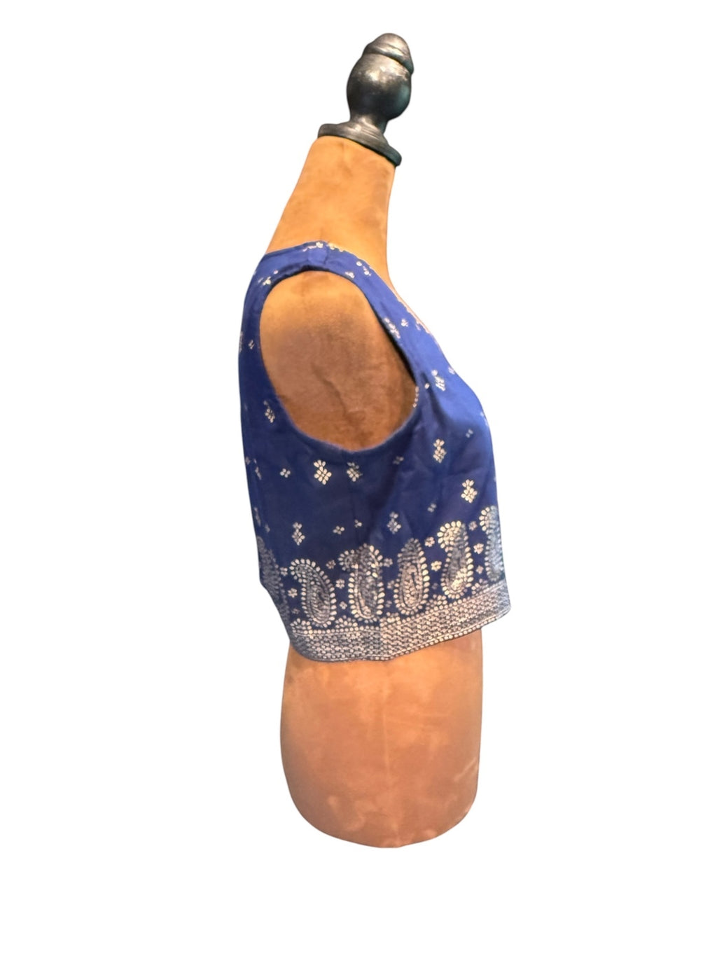 Rangriti Blue Crop Top with White Print Pattern