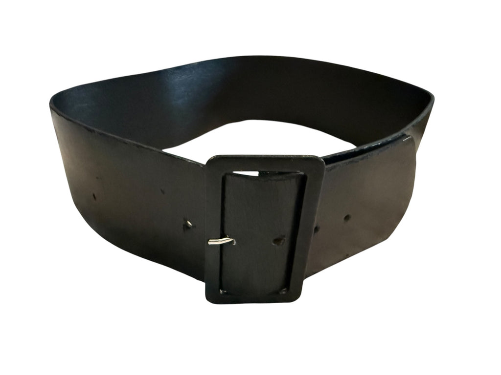 Extra Wide Black Faux Leather Belt