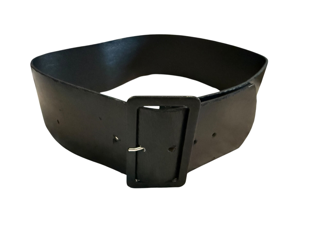 Extra Wide Black Faux Leather Belt