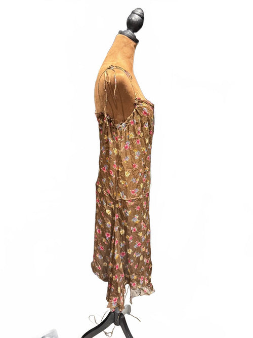 Marni Brown Floral Silk Slip Dress