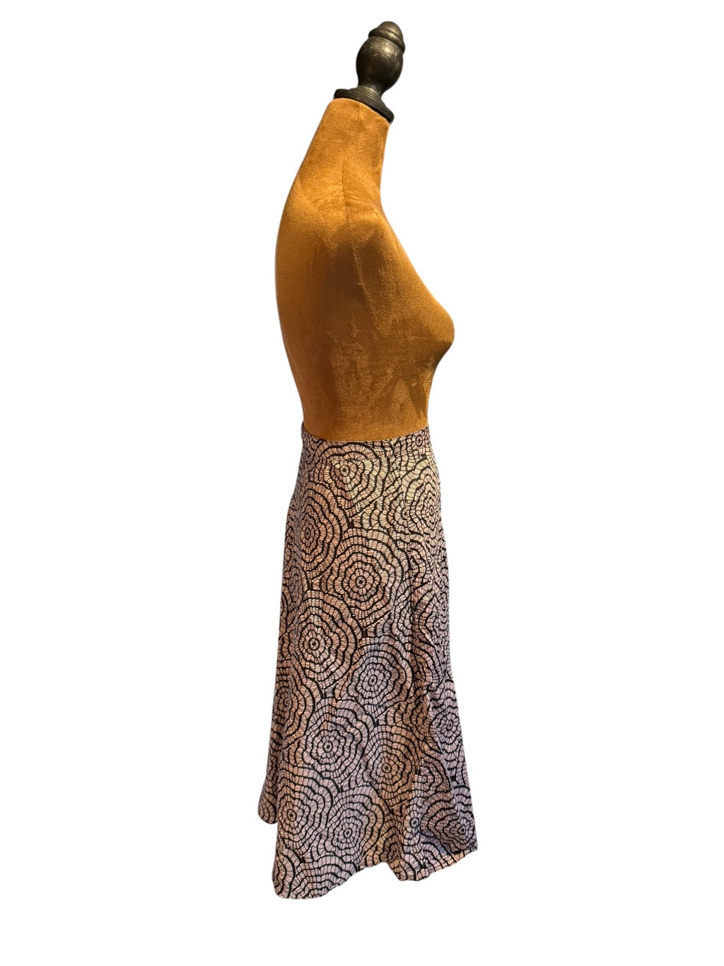 Grace Women's Black and Beige Patterned Cotton Midi Skirt