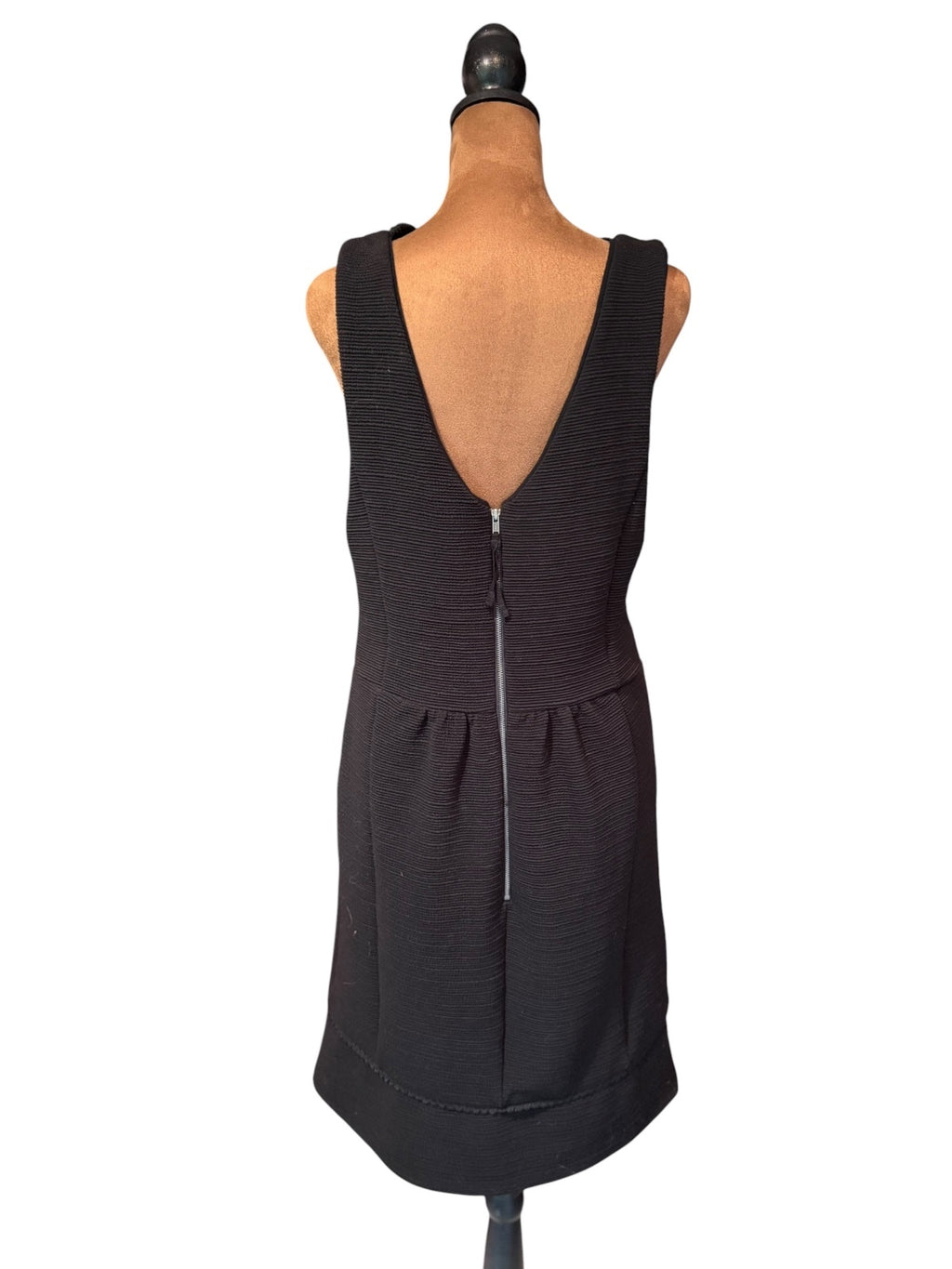 Maeve Black Sleeveless Textured Dress with Ruffle Trim