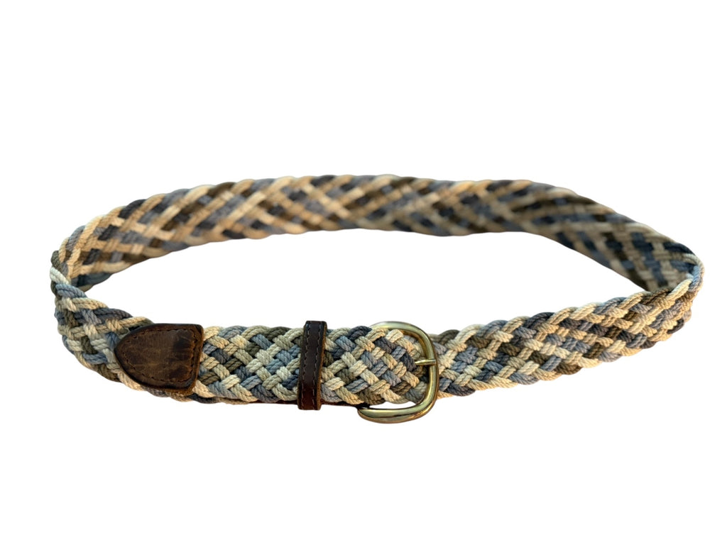 Braided Multi-Color Cotton Belt with Leather Accents and Brass Buckle